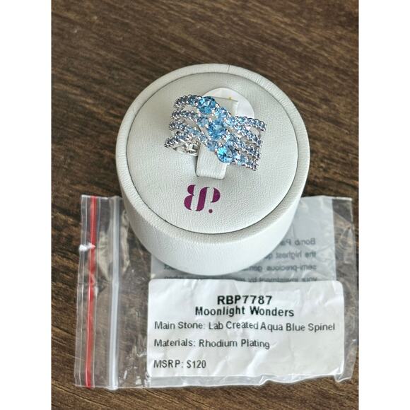Bomb Party RBP7787 Moonlight Wonders Lab Created Aqua Blue Spinel Size 7 - Picture 5 of 5